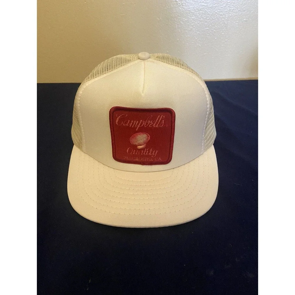 Vintage Campbell Soup Pennsylvania Mesh White Trucker Hat Big Patch Back Broken - Picture 1 of 5
